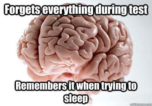 Forgets everything during test Remembers it when trying to sleep  Scumbag Brain