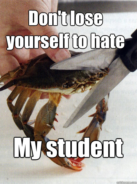 Don't lose yourself to hate My student  Optimistic Crab