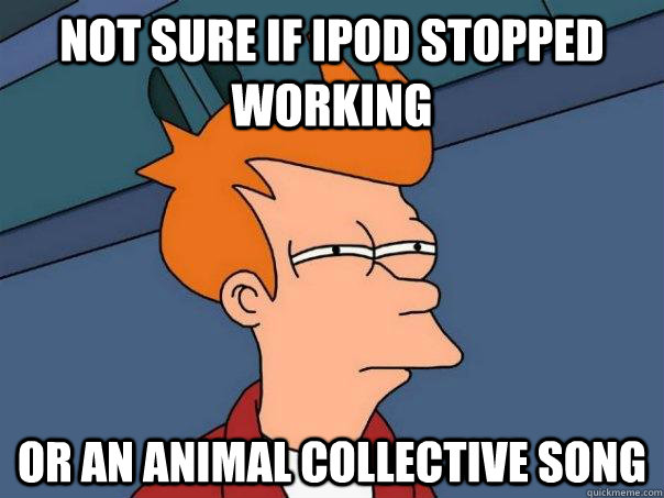 Not sure if Ipod stopped working Or an animal collective song   Futurama Fry