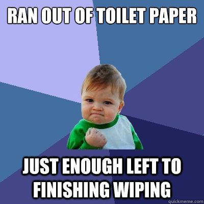 Ran out of toilet paper just enough left to finishing wiping  Success Kid