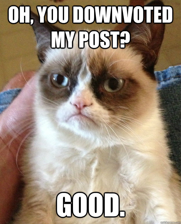 Oh, you downvoted my post? GOOD.  Grumpy Cat