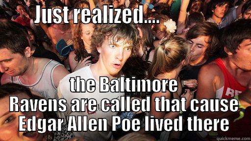       JUST REALIZED....                      THE BALTIMORE RAVENS ARE CALLED THAT CAUSE EDGAR ALLEN POE LIVED THERE Sudden Clarity Clarence