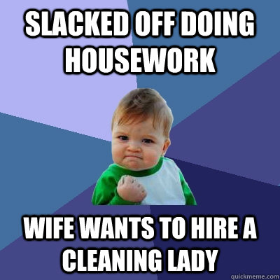 Slacked off doing housework Wife wants to hire a cleaning lady  Success Kid