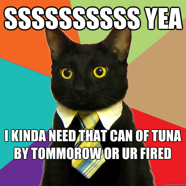 ssssssssss yea i kinda need that can of tuna by tommorow or ur fired  Business Cat