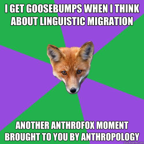 I get goosebumps when I think about linguistic migration Another anthrofox moment brought to you by anthropology  Anthropology Major Fox