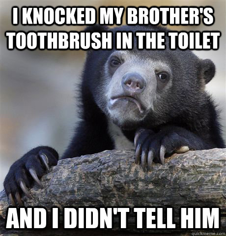 i knocked my brother's toothbrush in the toilet and i didn't tell him  Confession Bear