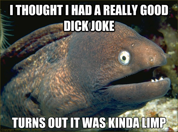 I thought i had a really good dick joke Turns out it was kinda limp  Bad Joke Eel