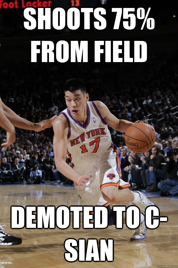 Shoots 75% From Field Demoted to C-sian  Jeremy Lin