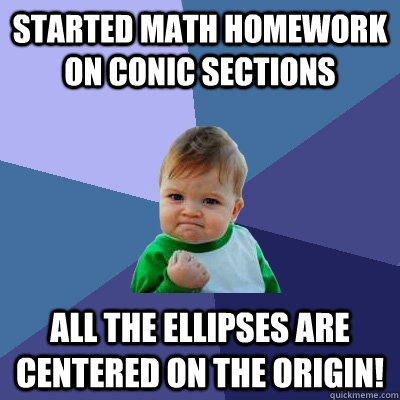 Started math homework on conic sections All the ellipses are centered on the origin!  Success Kid