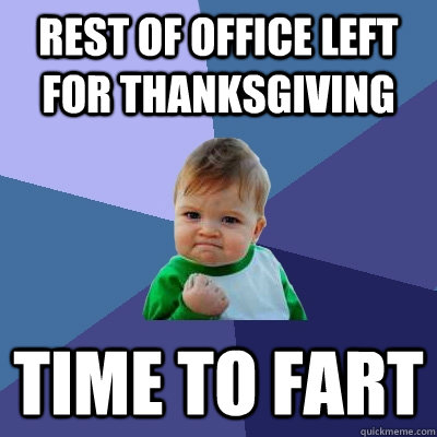 Rest of office left for Thanksgiving Time to fart  Success Kid