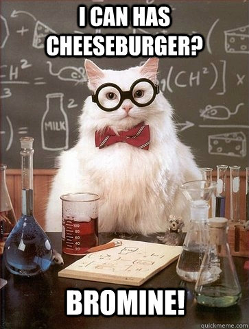 I can has cheeseburger? Bromine!  Chemistry Cat