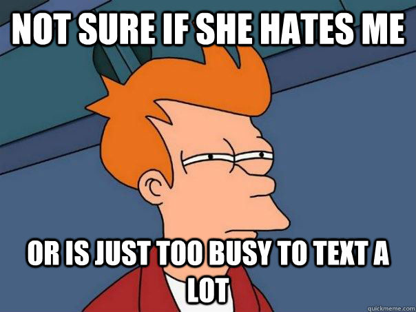 Not sure if she hates me Or is just too busy to text a lot - Not sure if she hates me Or is just too busy to text a lot  Futurama Fry