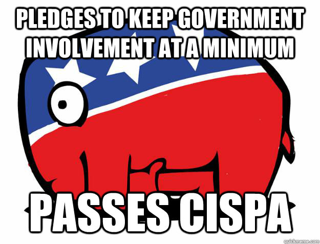 pledges to keep government involvement at a minimum Passes CISPA  