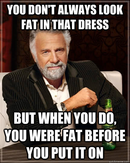 You don't always look fat in that dress but when you do, you were fat before you put it on - You don't always look fat in that dress but when you do, you were fat before you put it on  The Most Interesting Man In The World