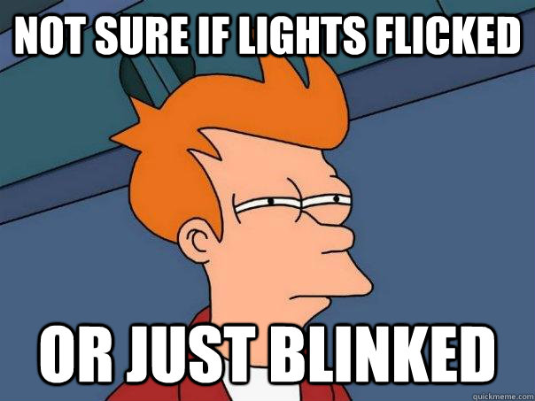 Not sure if Lights flicked Or just blinked  Futurama Fry