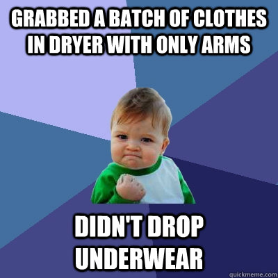 Grabbed a batch of clothes in dryer with only arms Didn't drop underwear  Success Kid