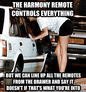 The harmony remote controls everything but we can line up all the remotes from the drawer and say it doesn't if that's what you're into  Karma Whore