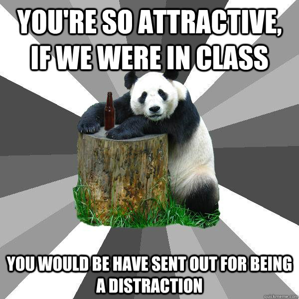 You're so attractive, if we were in class you would be have sent out for being a distraction  Pickup-Line Panda