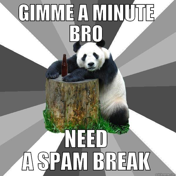 GIMME A MINUTE BRO NEED A SPAM BREAK Pickup-Line Panda