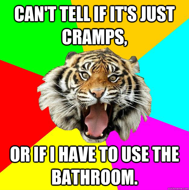 Can't tell if it's just cramps, or if i have to use the bathroom. - Can't tell if it's just cramps, or if i have to use the bathroom.  Time of the Month Tiger