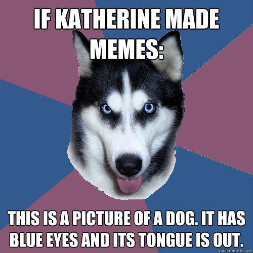 If Katherine made memes: This is a picture of a dog. It has blue eyes and its tongue is out. - If Katherine made memes: This is a picture of a dog. It has blue eyes and its tongue is out.  Creeper Canine