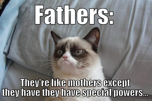 Fathers are like mothers... - FATHERS: THEY'RE LIKE MOTHERS EXCEPT THEY HAVE THEY HAVE SPECIAL POWERS... Grumpy Cat