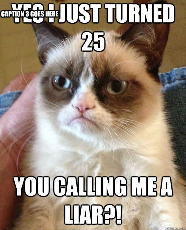 Yes I just turned 25 You calling me a liar?! Caption 3 goes here  Grumpy Cat