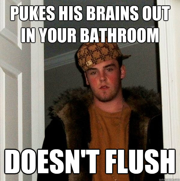 pukes his brains out in your bathroom doesn't flush - pukes his brains out in your bathroom doesn't flush  Scumbag Steve