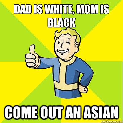 Dad is white, Mom is black Come out an Asian  Fallout new vegas