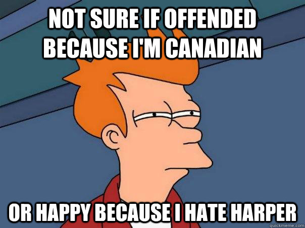 Not sure if offended because I'm Canadian Or happy because I hate Harper - Not sure if offended because I'm Canadian Or happy because I hate Harper  Futurama Fry