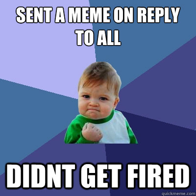 Sent a meme on reply to all didnt get fired  Success Kid