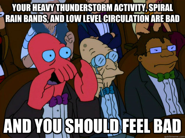 Your heavy thunderstorm activity, spiral rain bands, and low level circulation are bad  And you should feel bad  And you should feel bad