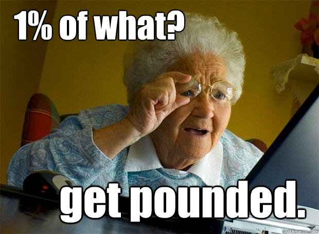 1% of what? get pounded.  Grandma finds the Internet