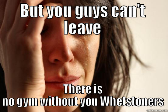 BUT YOU GUYS CAN'T LEAVE THERE IS NO GYM WITHOUT YOU WHETSTONERS First World Problems