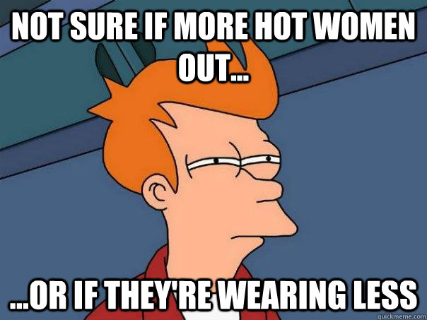 Not sure if more hot women out... ...or if they're wearing less  Futurama Fry