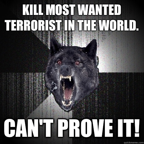 Kill most wanted terrorist in the world. Can't prove it!  Insanity Wolf