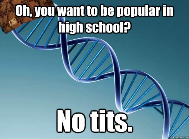 Oh, you want to be popular in high school? No tits.  Scumbag Genetics