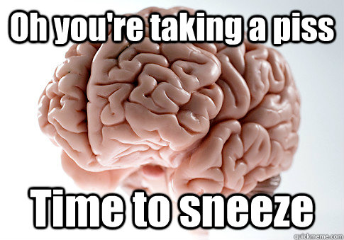 Oh you're taking a piss Time to sneeze - Oh you're taking a piss Time to sneeze  Scumbag Brain