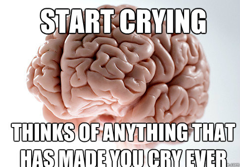 START CRYING THINKS OF ANYTHING THAT HAS MADE YOU CRY EVER  Scumbag Brain