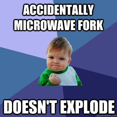 Accidentally microwave fork Doesn't explode  Success Kid