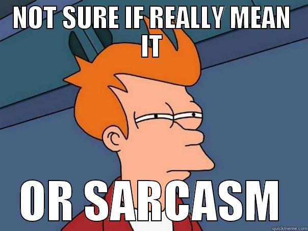 NOT SURE - NOT SURE IF REALLY MEAN IT OR SARCASM Futurama Fry