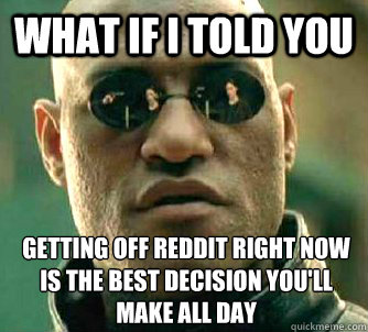 What if I told you getting off reddit right now is the best decision you'll make all day  What if I told you