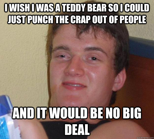 I wish I was a teddy bear so I could just punch the crap out of people  and it would be no big deal  10 Guy