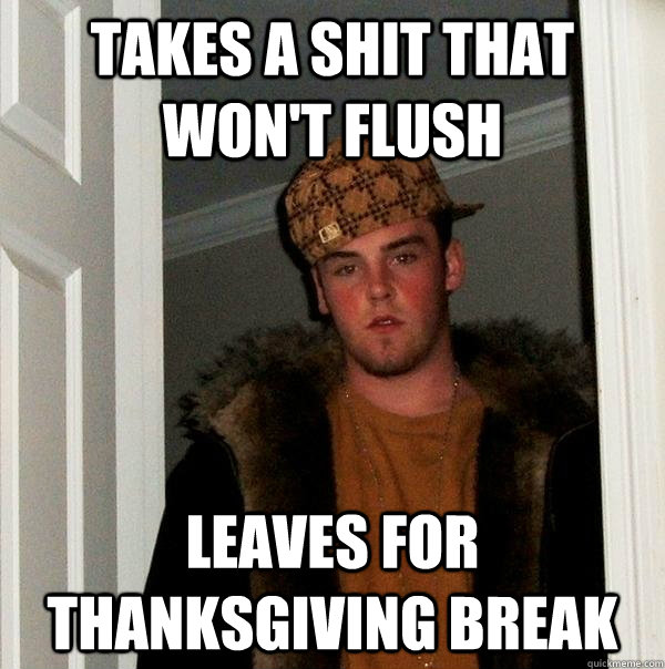 Takes a shit that won't flush leaves for thanksgiving break - Takes a shit that won't flush leaves for thanksgiving break  Scumbag Steve