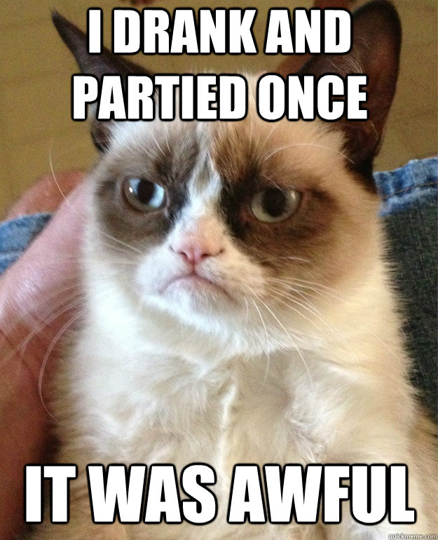 I drank and partied once it was awful  Grumpy Cat