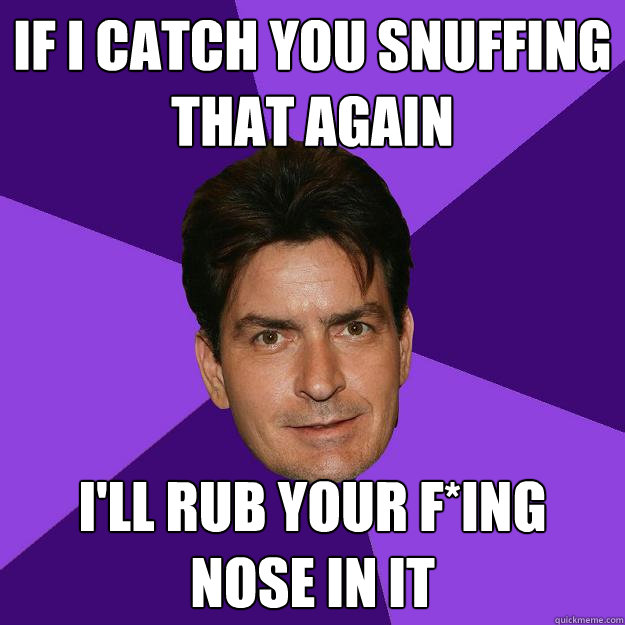 if i catch you snuffing that again i'll rub your f*ing nose in it  Clean Sheen