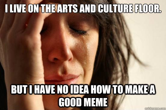 I live on the arts and culture floor. but i have no idea how to make a good meme  First World Problems