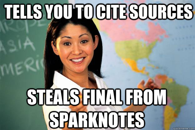 Tells you to cite sources steals final from sparknotes  Unhelpful High School Teacher