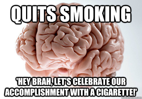 QUITS SMOKING 'Hey brah, let's celebrate our accomplishment with a cigarette!' - QUITS SMOKING 'Hey brah, let's celebrate our accomplishment with a cigarette!'  Scumbag Brain