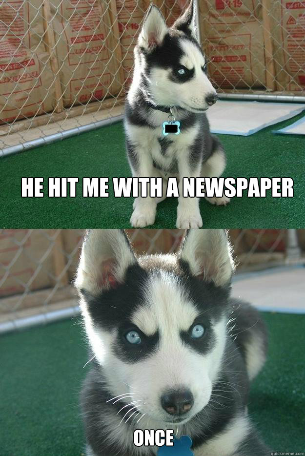 He hit me with a newspaper ONCE  Insanity puppy